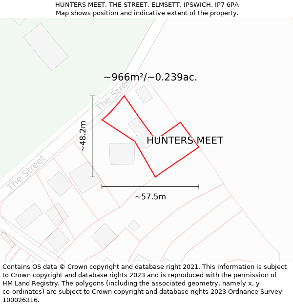 HUNTERS MEET, THE STREET, ELMSETT, IPSWICH, IP7 6PA: Plot and title map