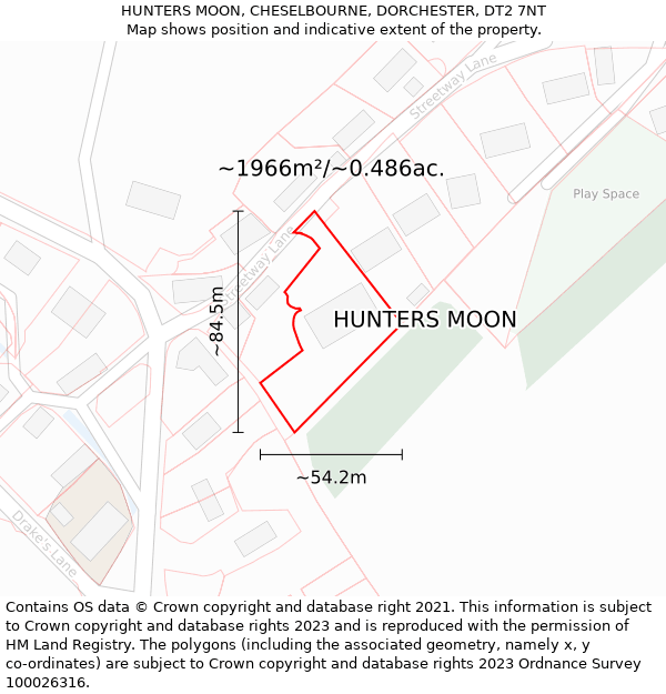HUNTERS MOON, CHESELBOURNE, DORCHESTER, DT2 7NT: Plot and title map