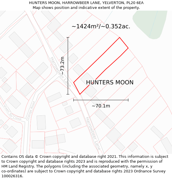 HUNTERS MOON, HARROWBEER LANE, YELVERTON, PL20 6EA: Plot and title map