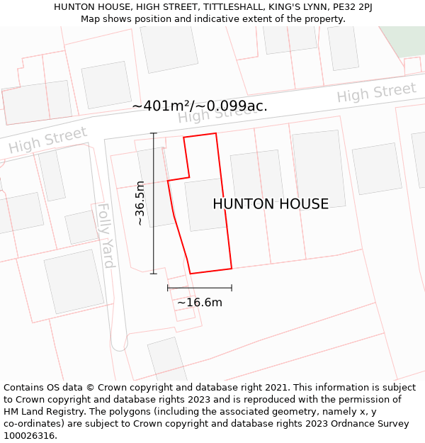 HUNTON HOUSE, HIGH STREET, TITTLESHALL, KING'S LYNN, PE32 2PJ: Plot and title map