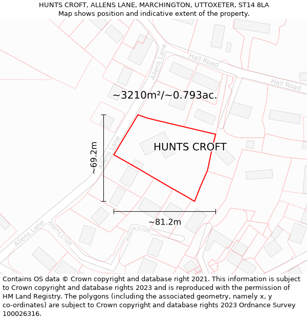 HUNTS CROFT, ALLENS LANE, MARCHINGTON, UTTOXETER, ST14 8LA: Plot and title map