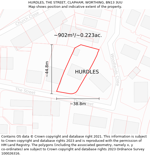 HURDLES, THE STREET, CLAPHAM, WORTHING, BN13 3UU: Plot and title map