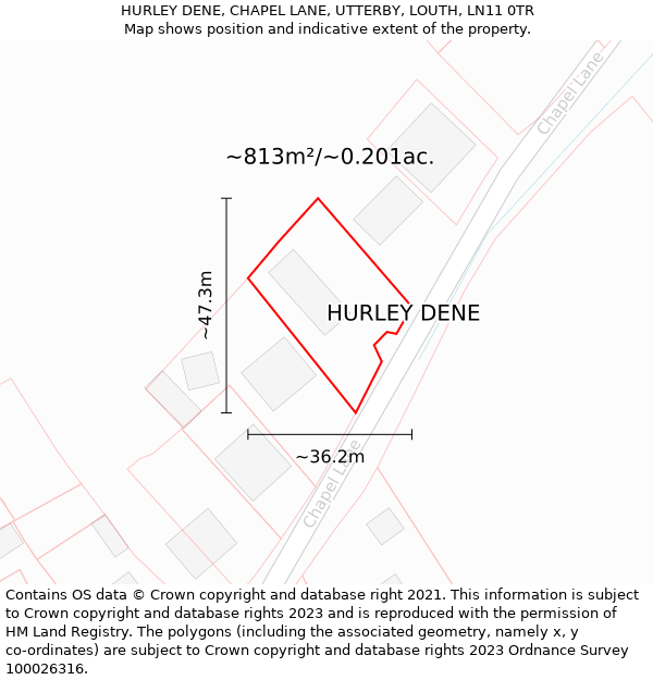 HURLEY DENE, CHAPEL LANE, UTTERBY, LOUTH, LN11 0TR: Plot and title map