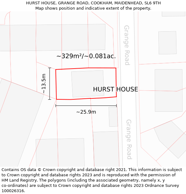 HURST HOUSE, GRANGE ROAD, COOKHAM, MAIDENHEAD, SL6 9TH: Plot and title map