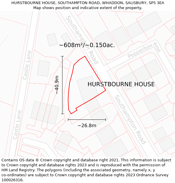 HURSTBOURNE HOUSE, SOUTHAMPTON ROAD, WHADDON, SALISBURY, SP5 3EA: Plot and title map