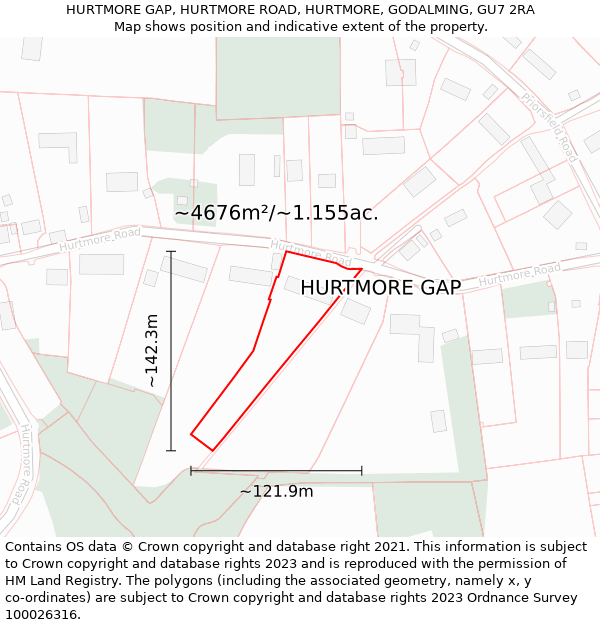 HURTMORE GAP, HURTMORE ROAD, HURTMORE, GODALMING, GU7 2RA: Plot and title map