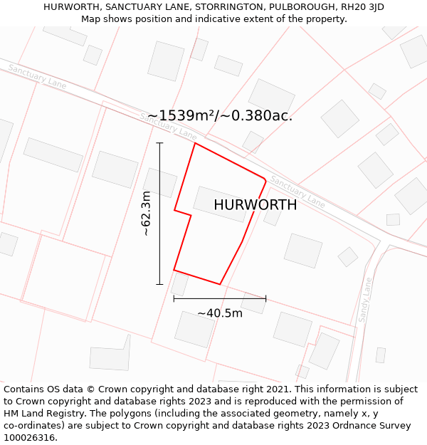 HURWORTH, SANCTUARY LANE, STORRINGTON, PULBOROUGH, RH20 3JD: Plot and title map