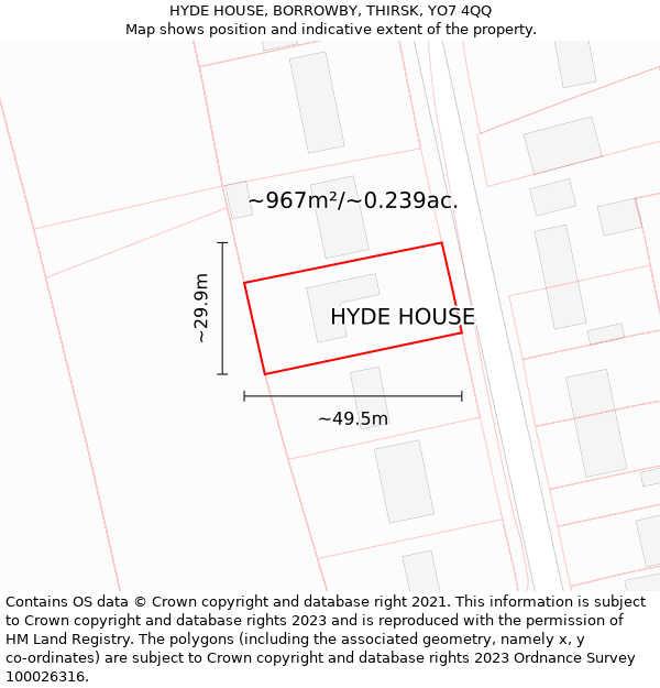 HYDE HOUSE, BORROWBY, THIRSK, YO7 4QQ: Plot and title map