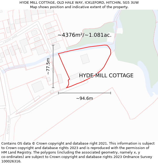 HYDE MILL COTTAGE, OLD HALE WAY, ICKLEFORD, HITCHIN, SG5 3UW: Plot and title map