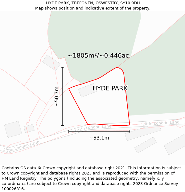 HYDE PARK, TREFONEN, OSWESTRY, SY10 9DH: Plot and title map