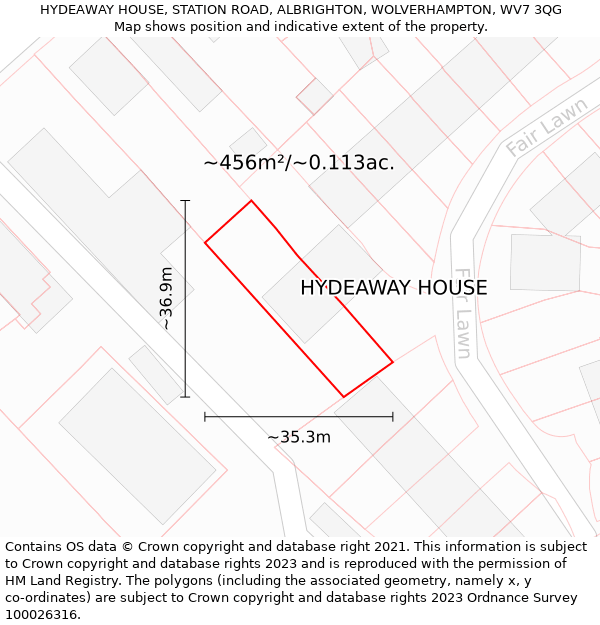 HYDEAWAY HOUSE, STATION ROAD, ALBRIGHTON, WOLVERHAMPTON, WV7 3QG: Plot and title map