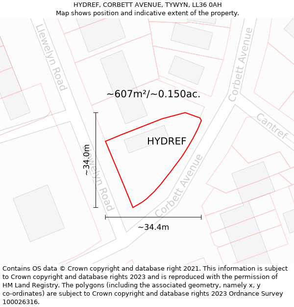 HYDREF, CORBETT AVENUE, TYWYN, LL36 0AH: Plot and title map