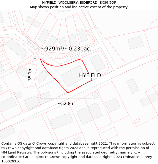 HYFIELD, WOOLSERY, BIDEFORD, EX39 5QP: Plot and title map