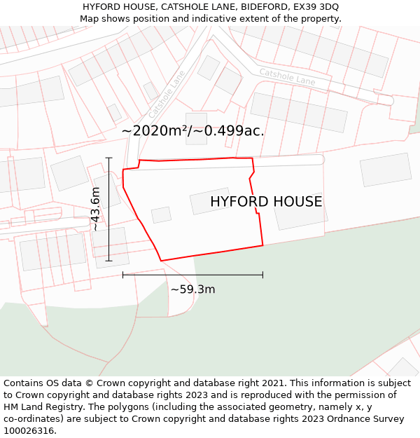 HYFORD HOUSE, CATSHOLE LANE, BIDEFORD, EX39 3DQ: Plot and title map