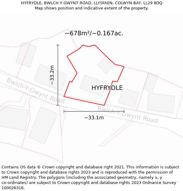 HYFRYDLE, BWLCH Y GWYNT ROAD, LLYSFAEN, COLWYN BAY, LL29 8DQ: Plot and title map