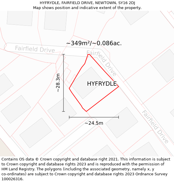 HYFRYDLE, FAIRFIELD DRIVE, NEWTOWN, SY16 2DJ: Plot and title map