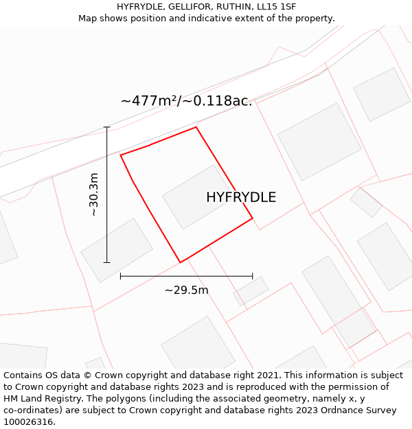 HYFRYDLE, GELLIFOR, RUTHIN, LL15 1SF: Plot and title map