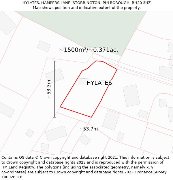 HYLATES, HAMPERS LANE, STORRINGTON, PULBOROUGH, RH20 3HZ: Plot and title map