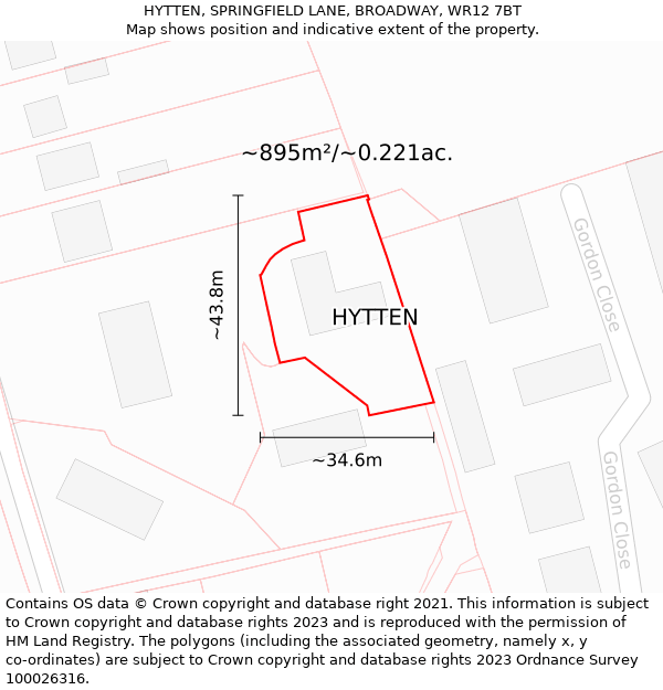 HYTTEN, SPRINGFIELD LANE, BROADWAY, WR12 7BT: Plot and title map
