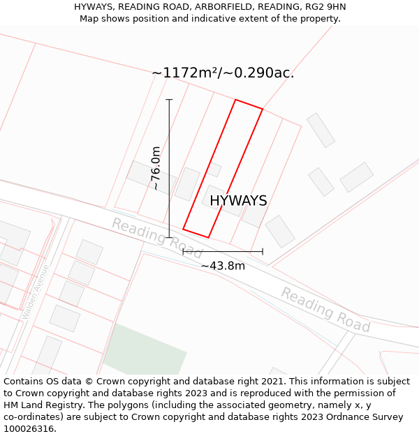 HYWAYS, READING ROAD, ARBORFIELD, READING, RG2 9HN: Plot and title map