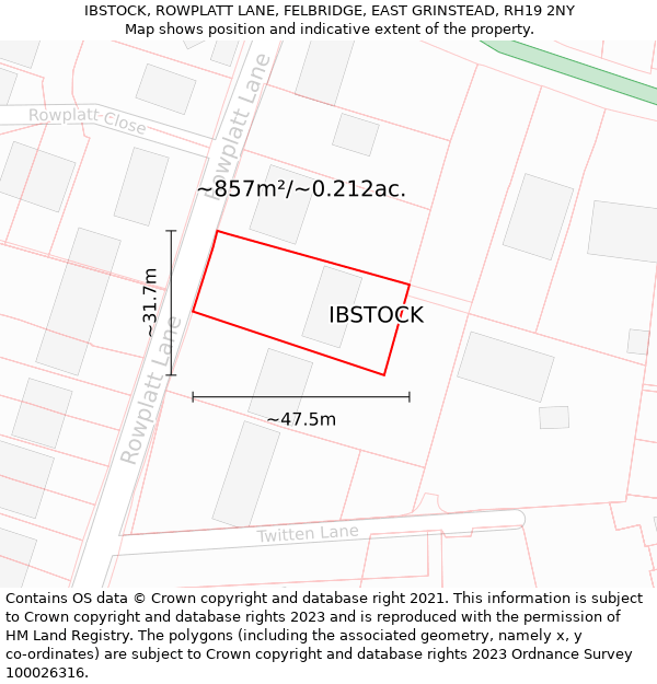 IBSTOCK, ROWPLATT LANE, FELBRIDGE, EAST GRINSTEAD, RH19 2NY: Plot and title map