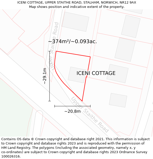 ICENI COTTAGE, UPPER STAITHE ROAD, STALHAM, NORWICH, NR12 9AX: Plot and title map