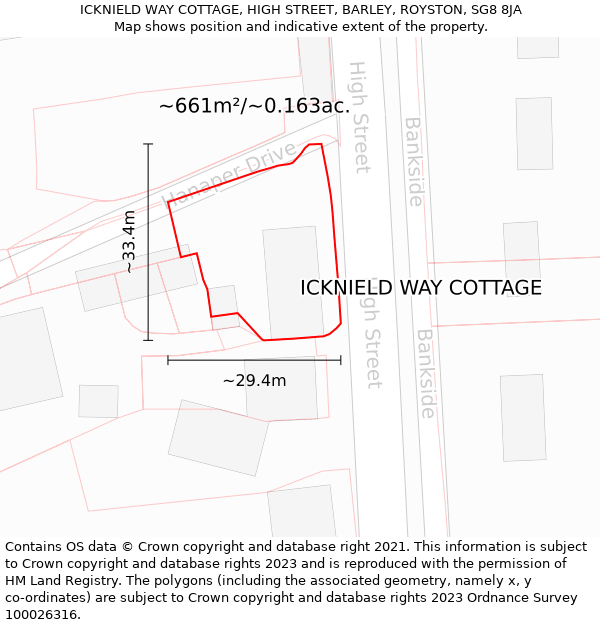 ICKNIELD WAY COTTAGE, HIGH STREET, BARLEY, ROYSTON, SG8 8JA: Plot and title map