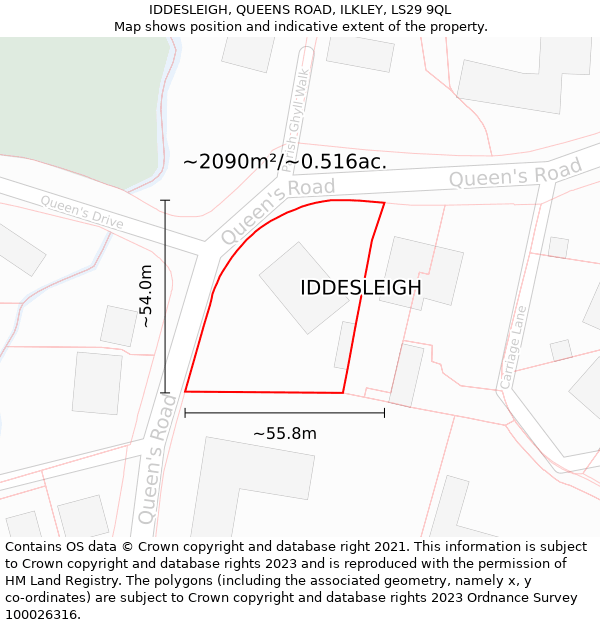 IDDESLEIGH, QUEENS ROAD, ILKLEY, LS29 9QL: Plot and title map