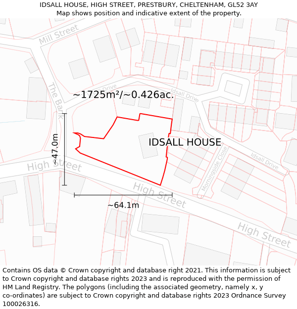 IDSALL HOUSE, HIGH STREET, PRESTBURY, CHELTENHAM, GL52 3AY: Plot and title map