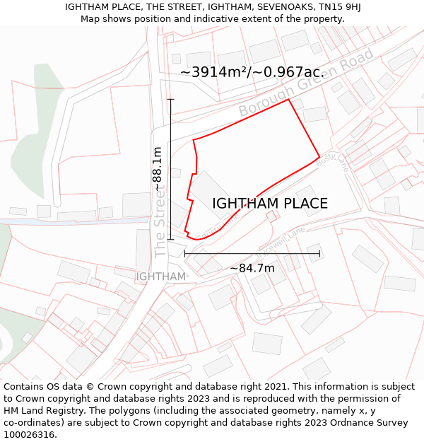 IGHTHAM PLACE, THE STREET, IGHTHAM, SEVENOAKS, TN15 9HJ: Plot and title map