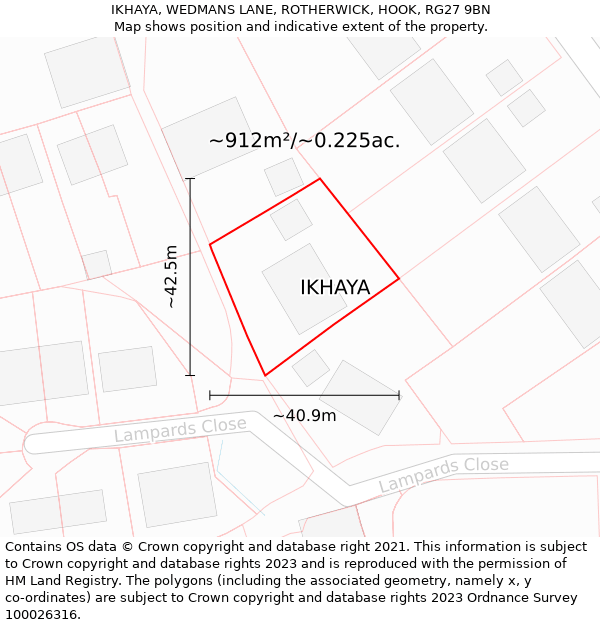 IKHAYA, WEDMANS LANE, ROTHERWICK, HOOK, RG27 9BN: Plot and title map