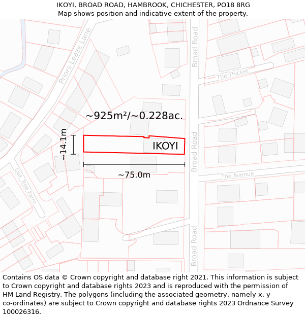 IKOYI, BROAD ROAD, HAMBROOK, CHICHESTER, PO18 8RG: Plot and title map