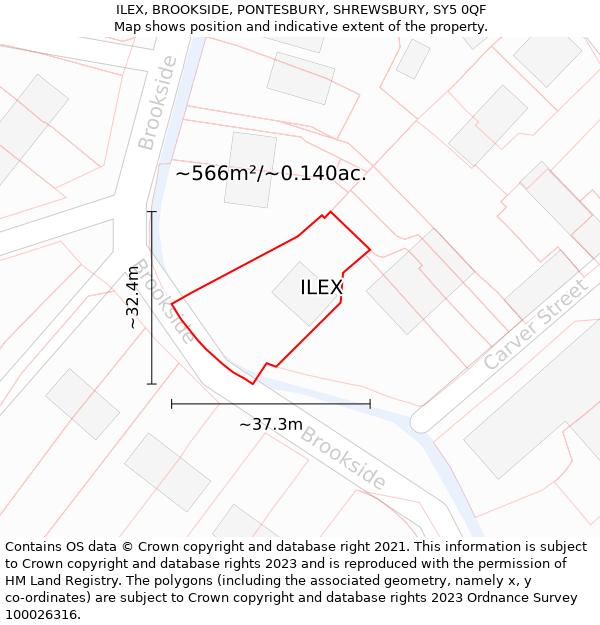 ILEX, BROOKSIDE, PONTESBURY, SHREWSBURY, SY5 0QF: Plot and title map