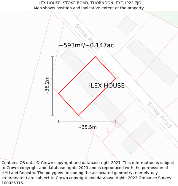 ILEX HOUSE, STOKE ROAD, THORNDON, EYE, IP23 7JG: Plot and title map
