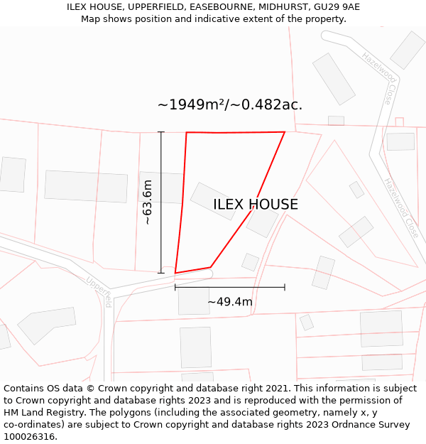 ILEX HOUSE, UPPERFIELD, EASEBOURNE, MIDHURST, GU29 9AE: Plot and title map