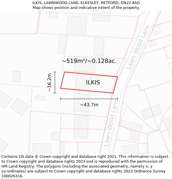 ILKIS, LAWNWOOD LANE, ELKESLEY, RETFORD, DN22 8AD: Plot and title map