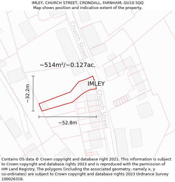 IMLEY, CHURCH STREET, CRONDALL, FARNHAM, GU10 5QQ: Plot and title map