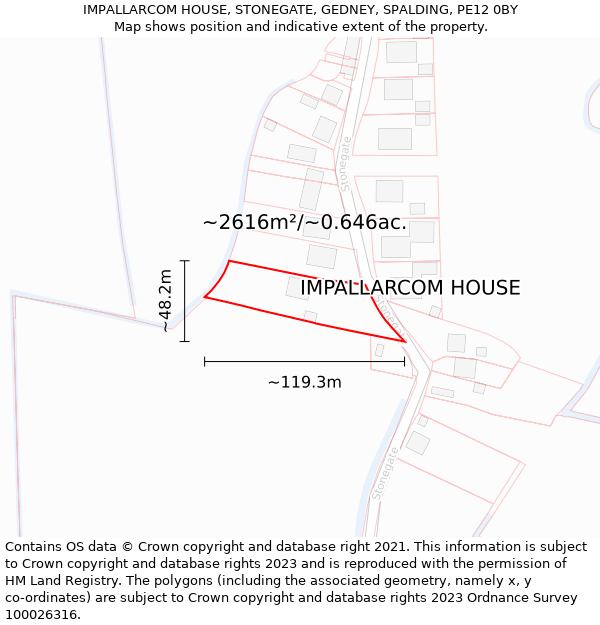 IMPALLARCOM HOUSE, STONEGATE, GEDNEY, SPALDING, PE12 0BY: Plot and title map