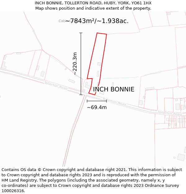 INCH BONNIE, TOLLERTON ROAD, HUBY, YORK, YO61 1HX: Plot and title map