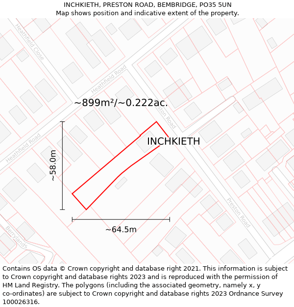 INCHKIETH, PRESTON ROAD, BEMBRIDGE, PO35 5UN: Plot and title map