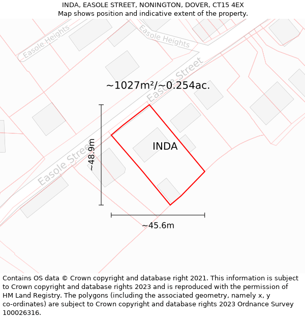 INDA, EASOLE STREET, NONINGTON, DOVER, CT15 4EX: Plot and title map