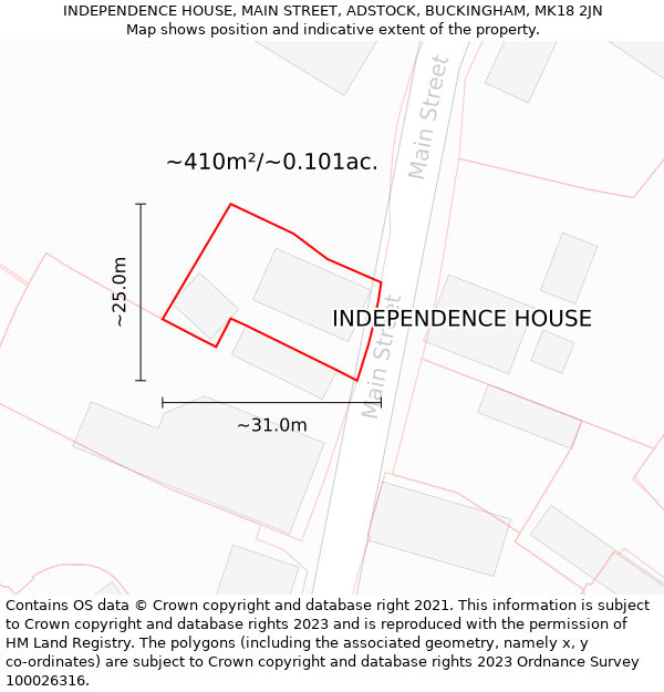 INDEPENDENCE HOUSE, MAIN STREET, ADSTOCK, BUCKINGHAM, MK18 2JN: Plot and title map