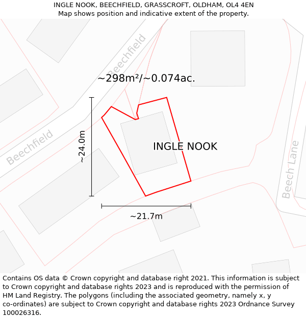 INGLE NOOK, BEECHFIELD, GRASSCROFT, OLDHAM, OL4 4EN: Plot and title map