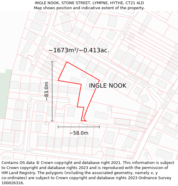 INGLE NOOK, STONE STREET, LYMPNE, HYTHE, CT21 4LD: Plot and title map