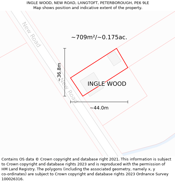 INGLE WOOD, NEW ROAD, LANGTOFT, PETERBOROUGH, PE6 9LE: Plot and title map