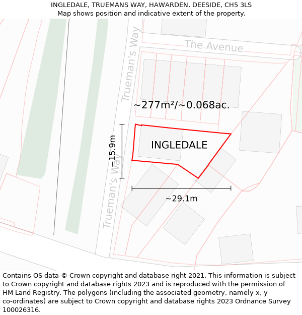 INGLEDALE, TRUEMANS WAY, HAWARDEN, DEESIDE, CH5 3LS: Plot and title map