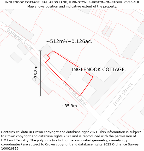 INGLENOOK COTTAGE, BALLARDS LANE, ILMINGTON, SHIPSTON-ON-STOUR, CV36 4LR: Plot and title map