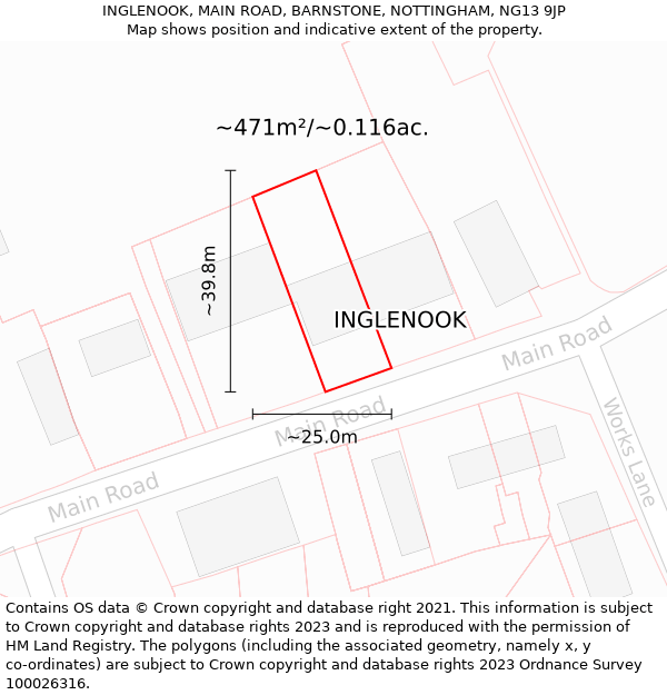 INGLENOOK, MAIN ROAD, BARNSTONE, NOTTINGHAM, NG13 9JP: Plot and title map