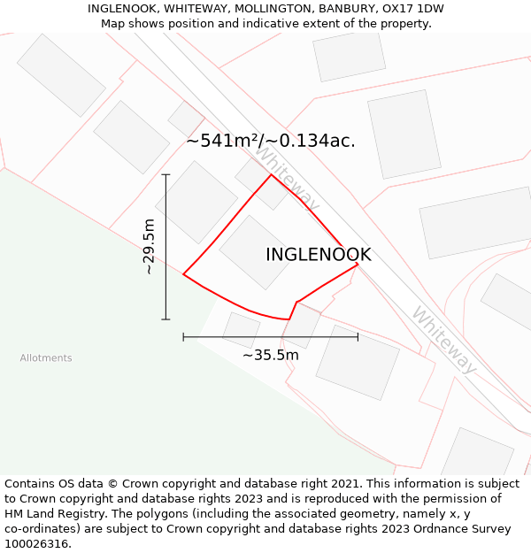 INGLENOOK, WHITEWAY, MOLLINGTON, BANBURY, OX17 1DW: Plot and title map