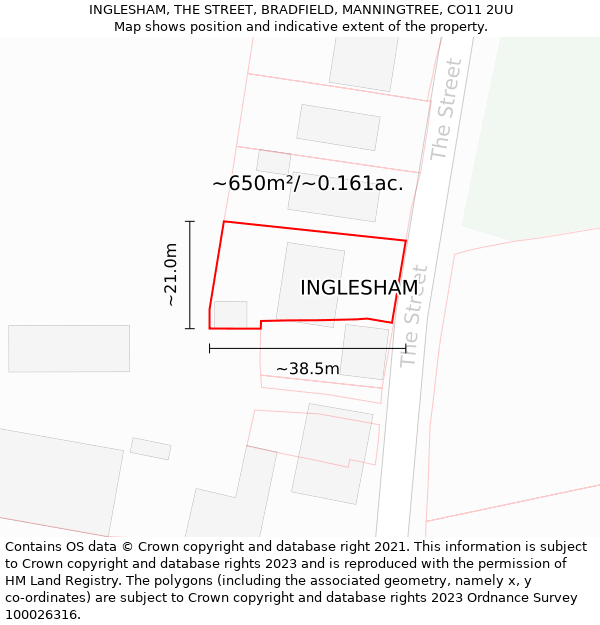 INGLESHAM, THE STREET, BRADFIELD, MANNINGTREE, CO11 2UU: Plot and title map